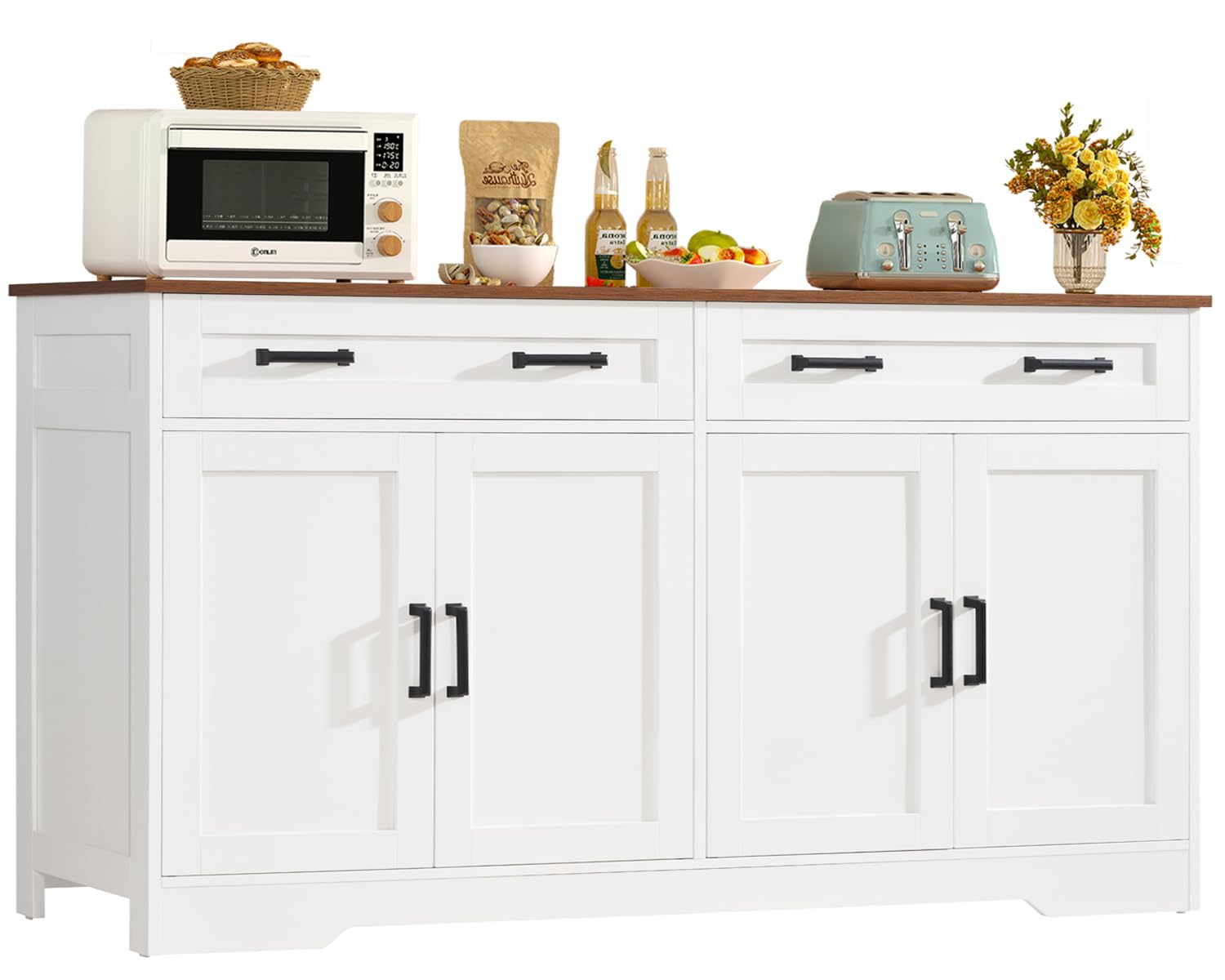  USIKEY 55" Large Sideboard Buffet Cabinet with Storage and Drawers - Modern Coffee Bar for Kitchen and Living Room - Wh