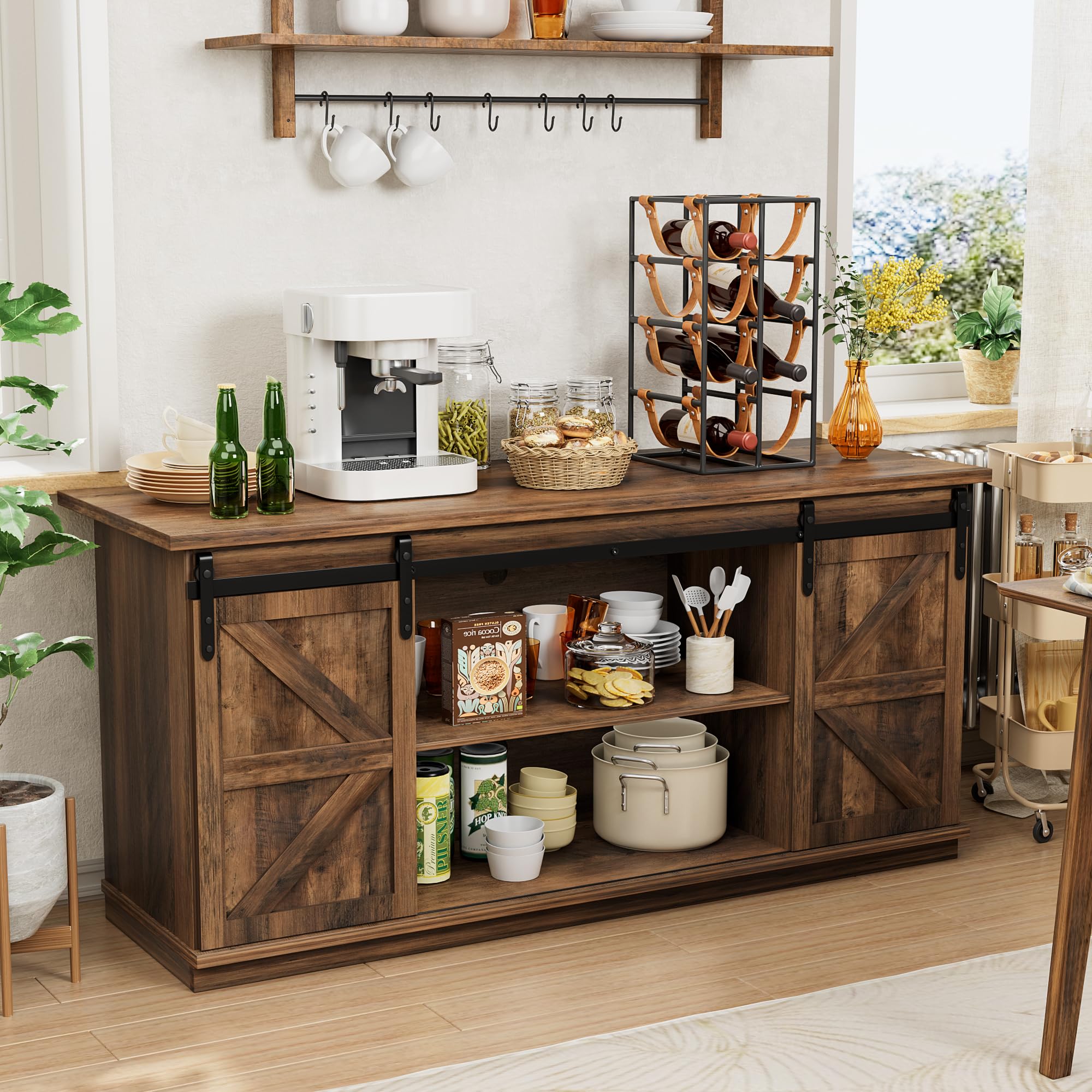  Shahoo farmhouse sideboard buffet cabinet for home dining room with sliding barn doors and shelf storage
| Shahoo farmh